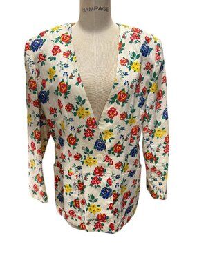 Vintage Lord & Taylor Linen-Blend Floral Blazer – Size 16